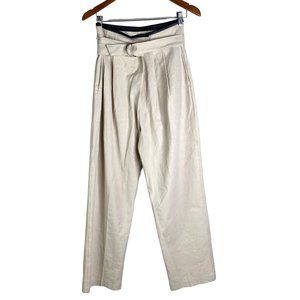 the frankie shop belted vegan leather trimmed trousers women’s size large beige